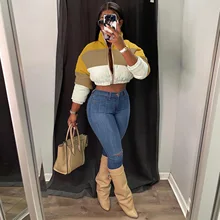 2021 new style Cross border supply of women's wear new color matching cotton clothes in winter