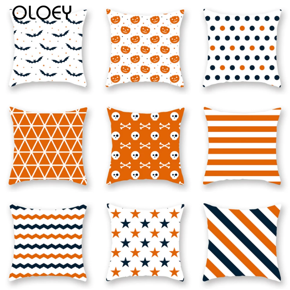 Halloween Geometry Pattern Throw Pillow Covers Case Car Office Sofa Orange Pumpkin Bat Skull Decorative Cushions Cover | Дом и сад