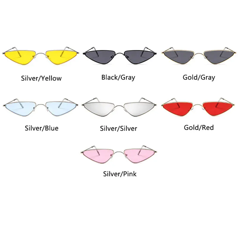 Женские маленькие металлические солнцезащитные очки "кошачий глаз", Ретро стиль, крутые треугольные солнцезащитные очки, женская мода, океанские линзы, кошачьи глаза, солнцезащитные очки, желтые, UV400