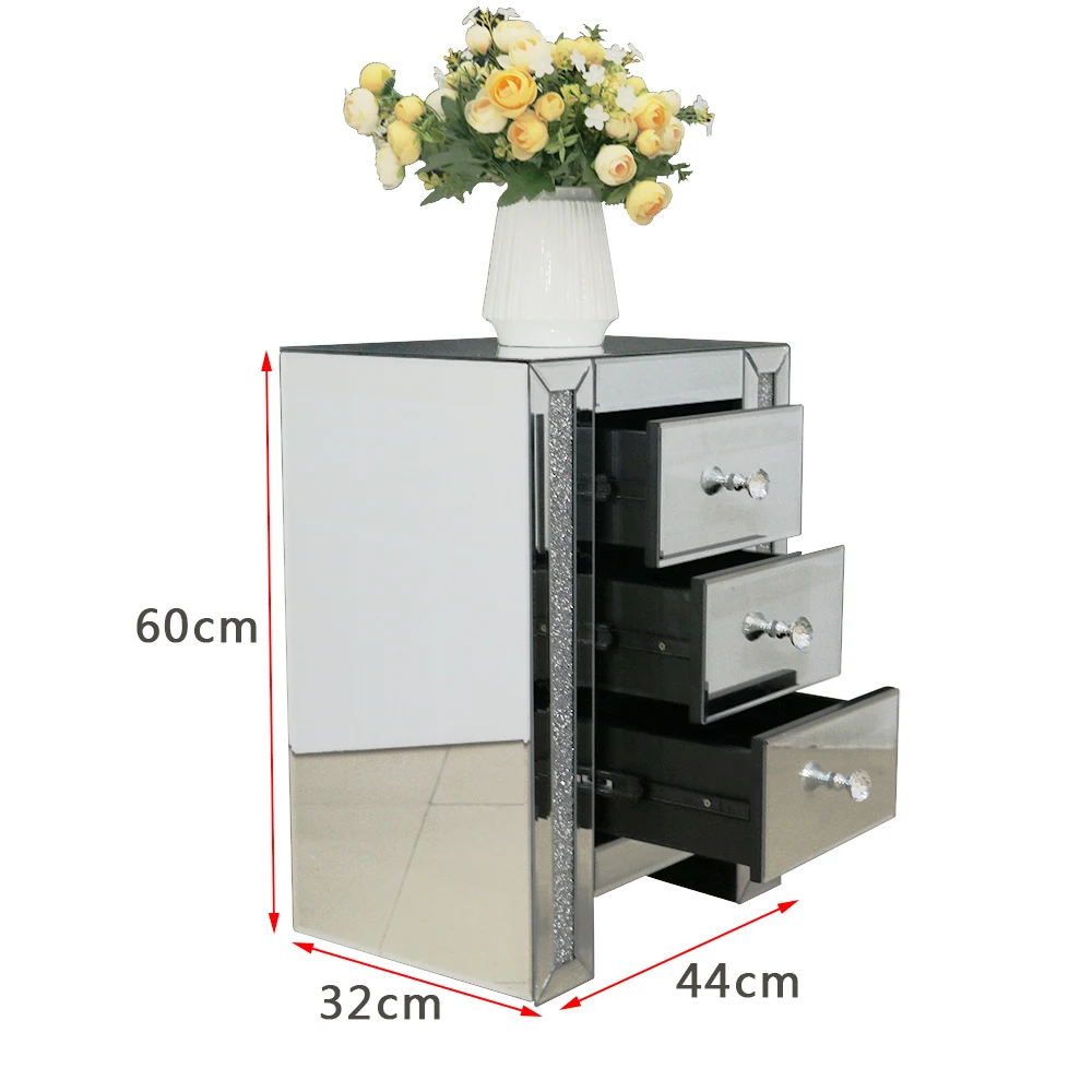 

Venetian Mirrored Glass Bedside Table 3 Drawer Nightstand Bedroom Cabinet fast delivery