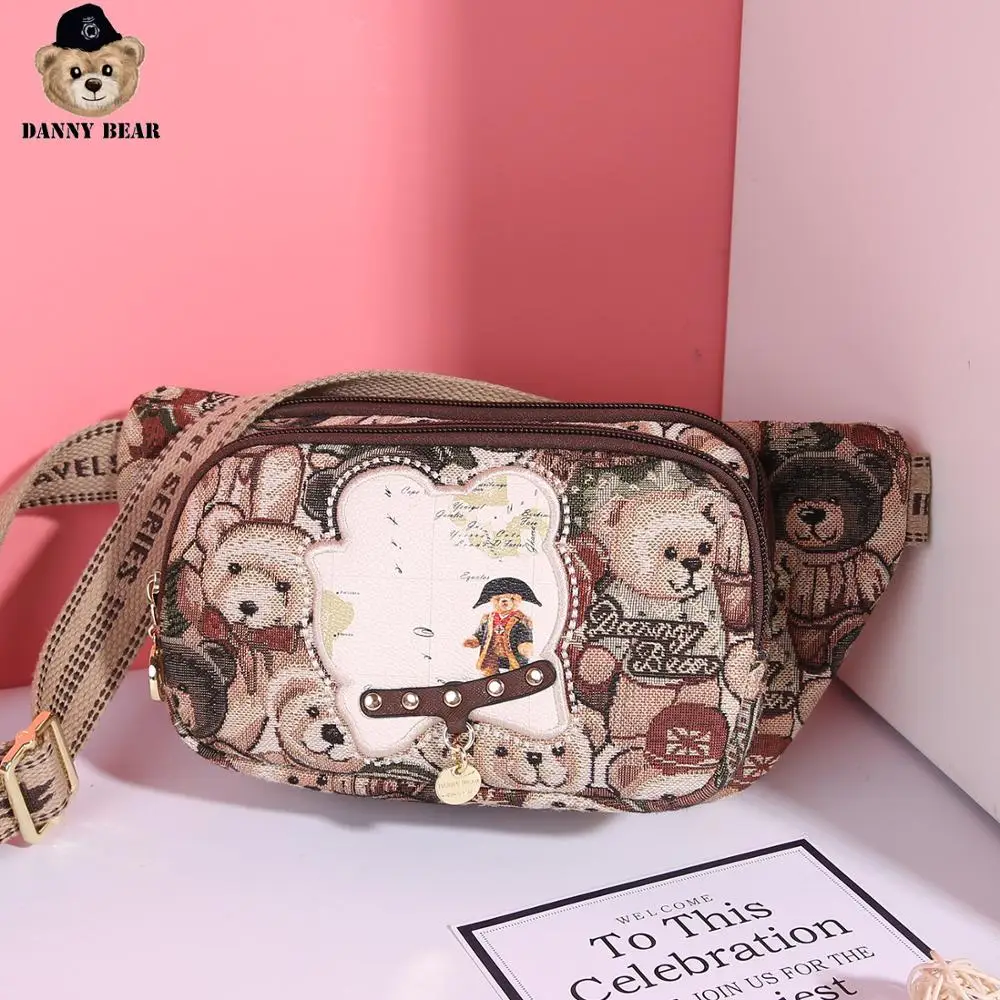 Danny Bear Green Elf Bear серия поясная сумка из ткани с принтом медведей винтажная DTB9915065-032C