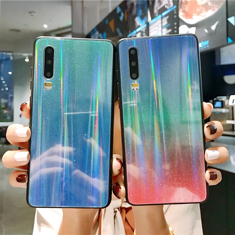 Чехол из закаленного стекла для Xiaomi mi 9 SE CC9 CC9E A3 Lite с градиентом Aurora Red mi K20 Note 7 8 Pro, разноцветный чехол для телефона