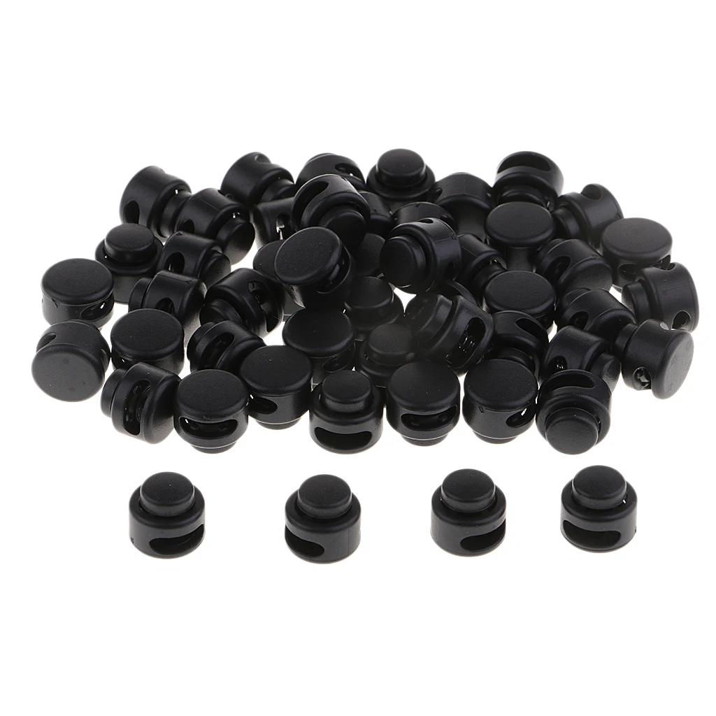 50x Black Paracord Cord Clip Fastener with 2 Hole Tilting Plugs