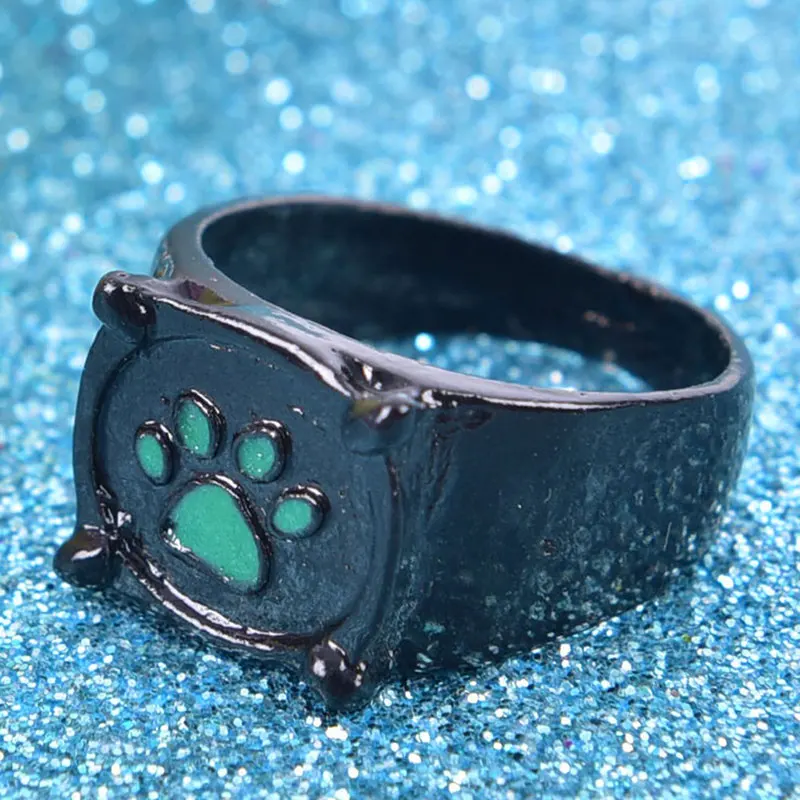 Girl Boy Ladybug Cartoon Green Print Enamel Cat Paw Finger Ring Anime Black Cat Rings Cosplay Jewelry Party