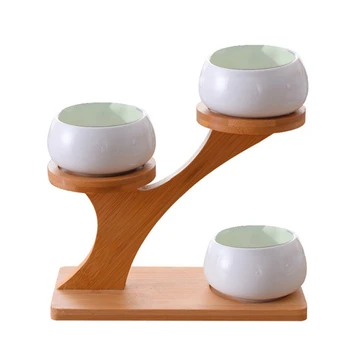 

White Ceramic Succulent Flower Pot And Tray Bracket Combination Simple Creative Home Gardening Decoration Potted Flower Pot Set