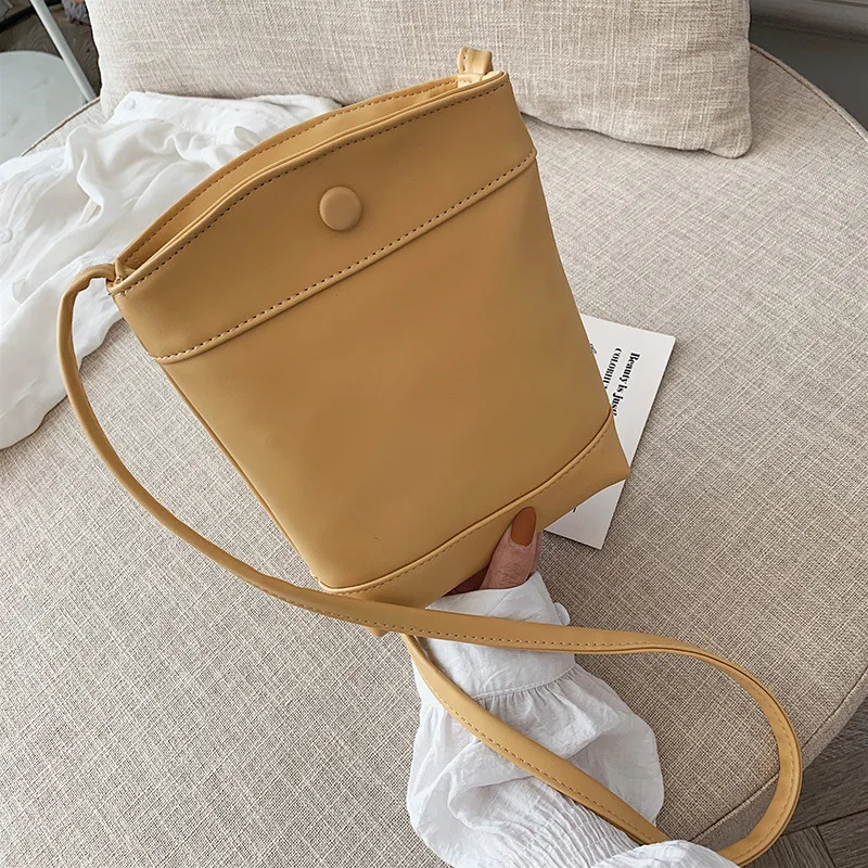 

INS Bag 2019 Summer New Products Korean-style Simple Elegant Zipper Small Bucket Bag Shoulder Casual Solid Color WOMEN'S Bag