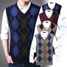 Новинка, модный бренд, корейский стиль, повседневная мужская одежда, свитер для мужчин, s пуловеры, клетчатые, Облегающие джемперы, вязаный жилет, осень
