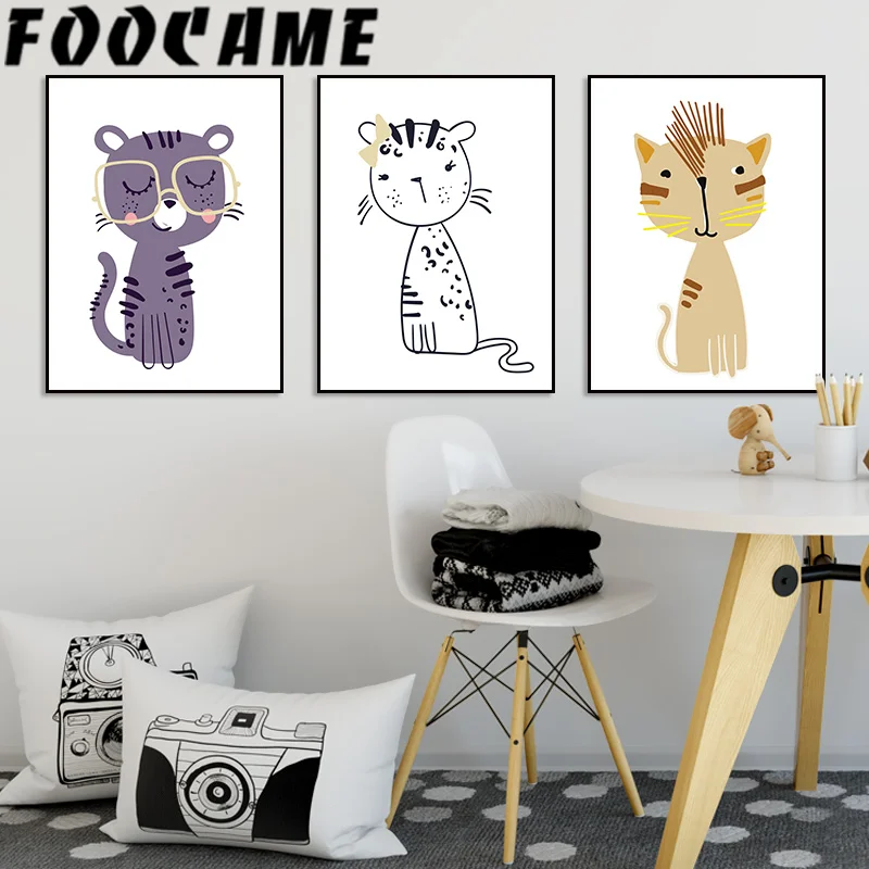 

Posters and Prints Living Room Minimalist Cartoon Animal Cute Cat Canvas Painting Wall Art Modern Home Decoration Pictures