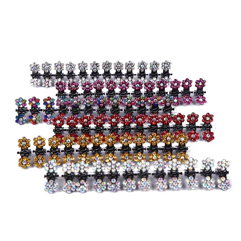 ncmama 12pcs/set Mini Rhinestone No-Slip Grips Hair Clips for Women Girls Glitter Teeth Metal Clamps Flower Hair Accessories