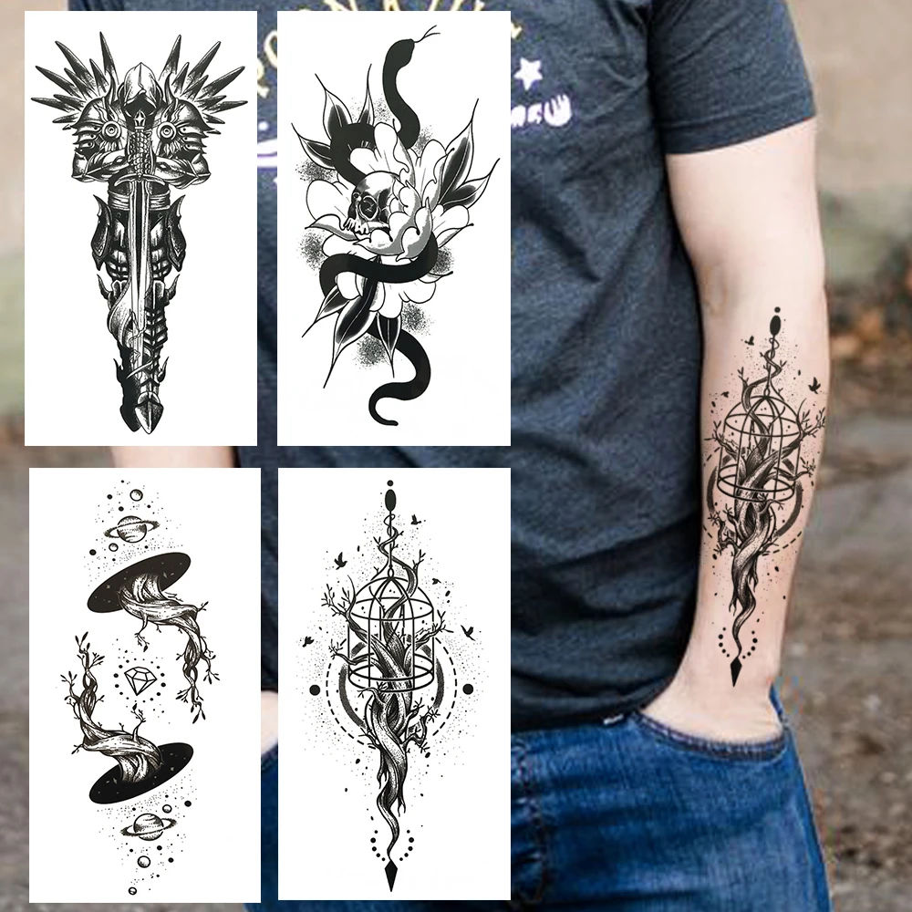 Tatuaje temporal de alas de Guerrero para hombres y mujeres, tatuajes de  Planeta, Cruz, árbol, pegatina, serpiente negra, flor, brazo, arte, tatuajes  falsos impermeables|Tatuajes temporales| - AliExpress