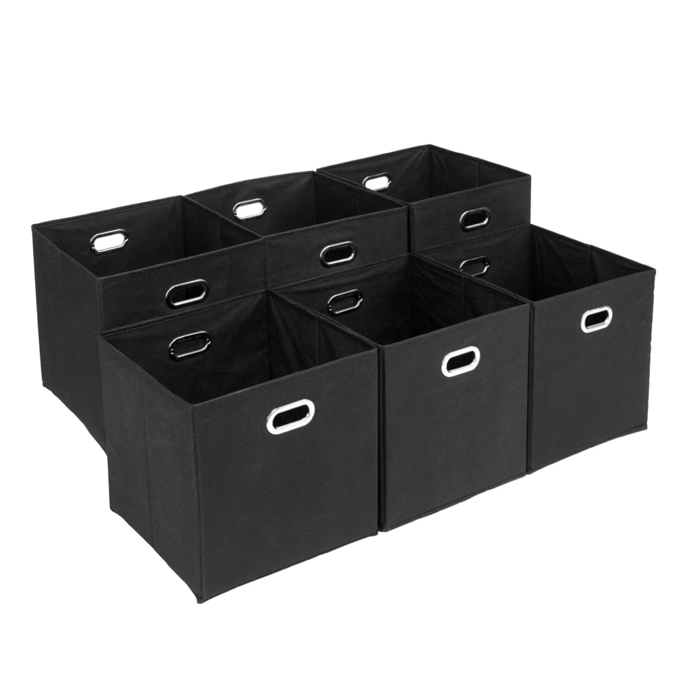 Foldable Fabric Storage Bins Set of 6 Cubby Cubes with Handles Black | Дом и сад