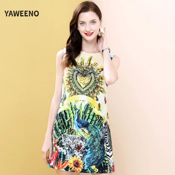 

Yaweeno New Runway Fashion Summer Dresses Women's Animal Printed High-Quality Beading Diamonds Luxury Party A Line Mini Dress