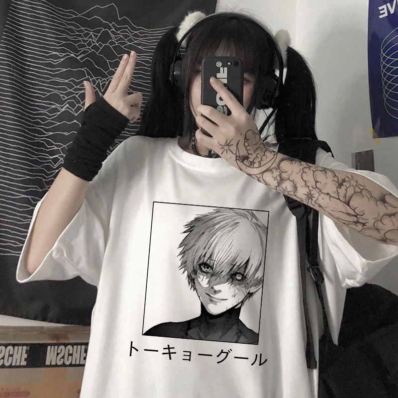 Oversized T-Shirt Men Women Cartoon Hot Japanese Anime Tokyo Ghoul Kaneki Ken Graphic Fashion Unisex Tshirt Summer Top female custom t shirts