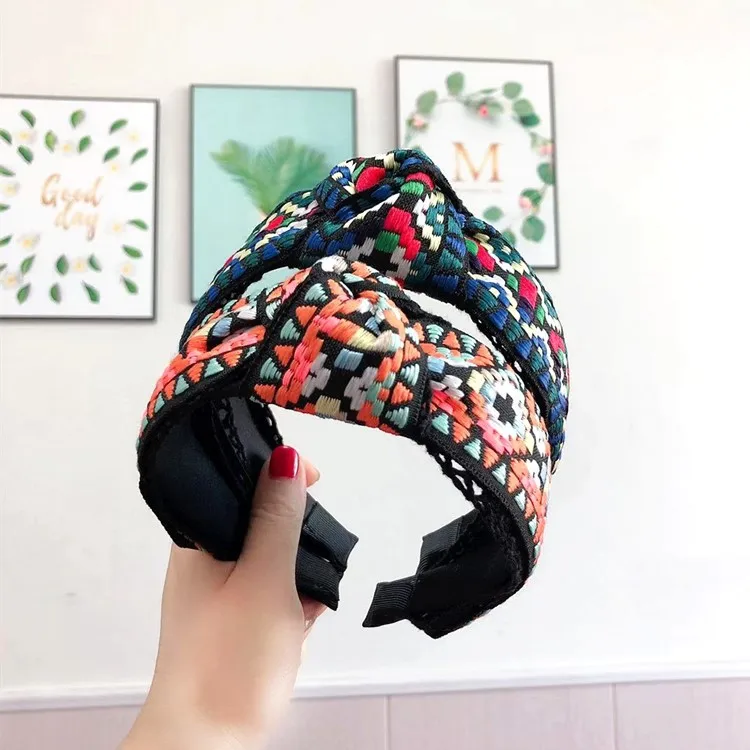 

Sweet Embroidery Wide Knot Headbands For Women Hair Accessories Korea Headband for Girls Hairbands Head Wrap