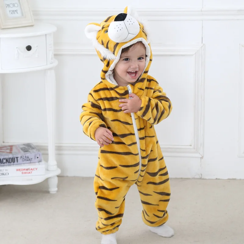 Детский комбинезон для маленьких мальчиков и девочек; комбинезон для новорожденных; одежда для малышей с капюшоном милый комбинезон костюмы для малышей с пандой - Цвет: Tiger