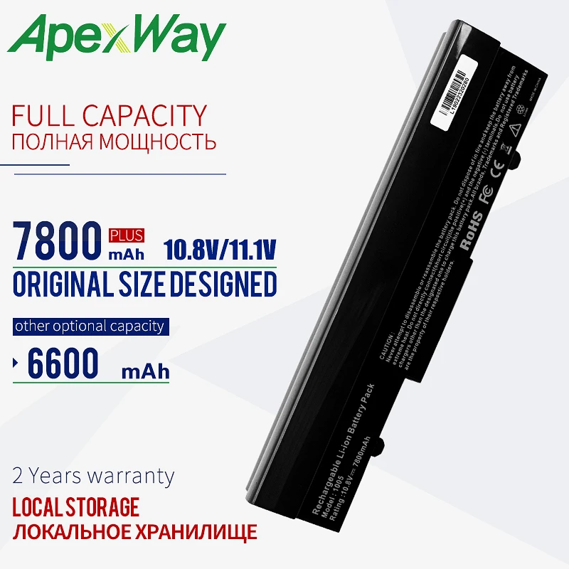10,8 V 6600 мА/ч, ApexWay Батарея для Asus AL31-1005 AL32-1005 Eee PC 1005 1005HE 1005HR 1005P 1005PE 1005PR 1005PX 1101HA