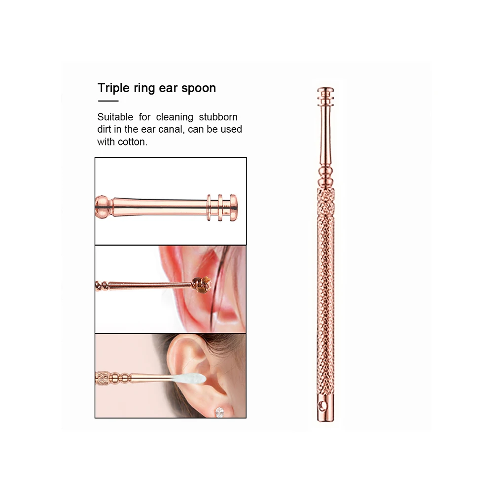 6 шт./компл. ушной серы сборщиков Нержавеющая сталь Чистка ушей ложка воск для