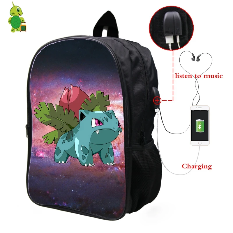 2 Рюкзак Pokemon Ivysaur Galaxy Space, многофункциональный usb-разъем для наушников, школьные сумки для мальчиков-подростков, рюкзак для девочек с отделением для ноутбука - Цвет: 2