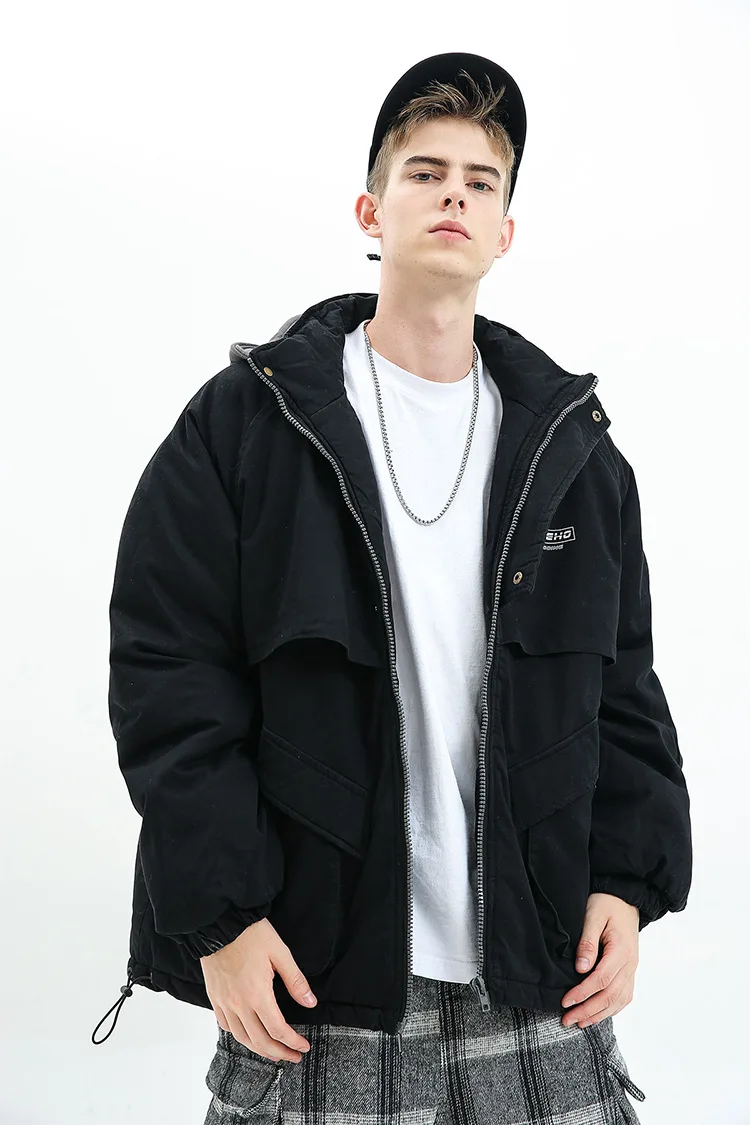 Nanxia Qiaozhuang Winter New Style Mixed Colors Hat Loose-Fit Stereo Pocket Cotton Coat Japanese-style Retro Fake Two-Piece Cott