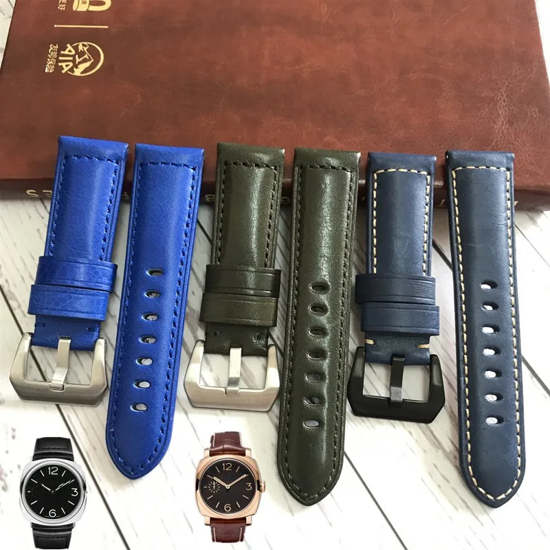 

MERJUST Italian Genuine Leather Handmade Handmade blue green Band Retro Watch Straps 24mm for Panerai Pam Man Watch Tool