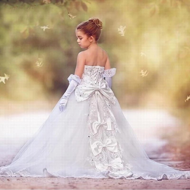 Junona Girls Designer Luxury White Swan Party Dress