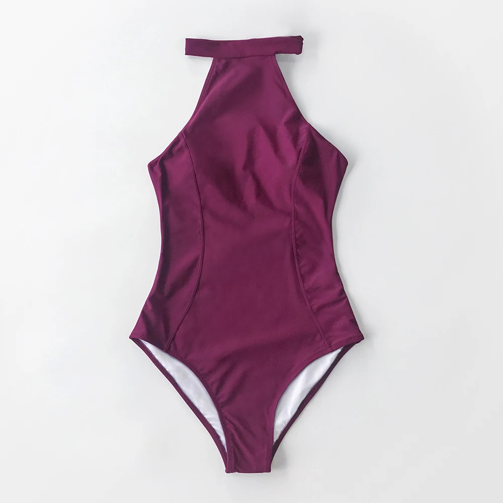 CUPSHE Purple High-Neck Halter One-Piece Swimsuit Women Sexy Lace Up Backless Monokini Girls Beach Bathing Suit Swimwear