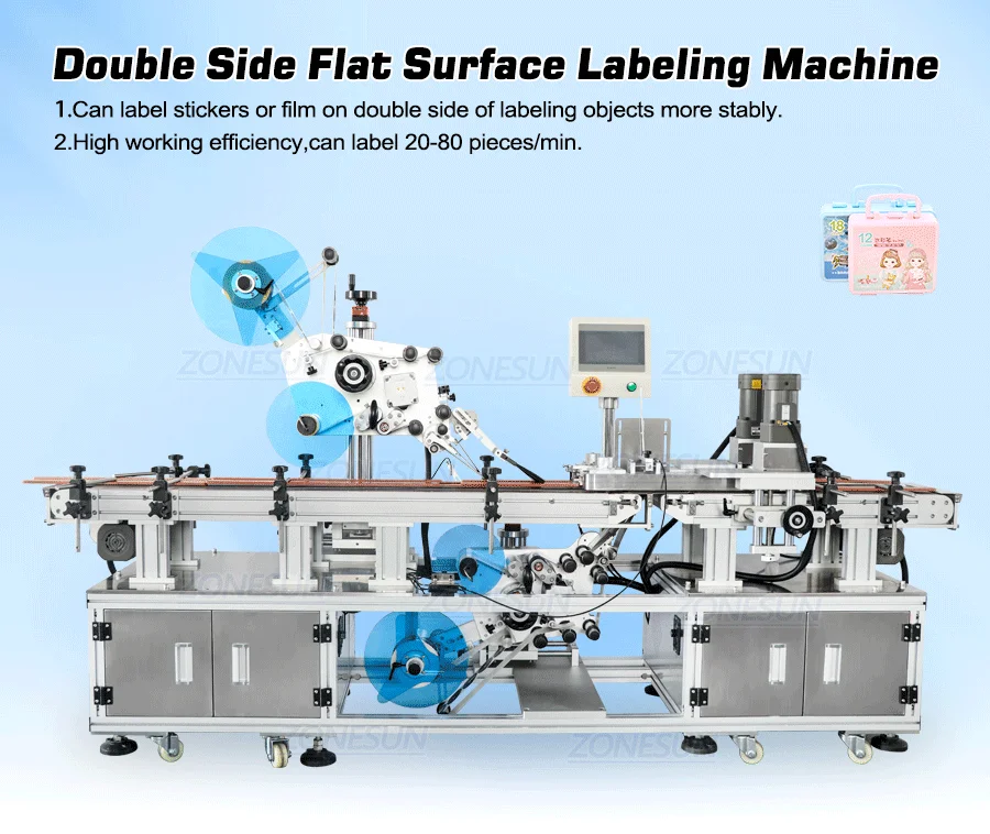 ZONESUN ZS-TB113B Container Automatic Top Bottom Plane Adhesive Box Labeling Machinery Automatique Sticker For Flat Surface