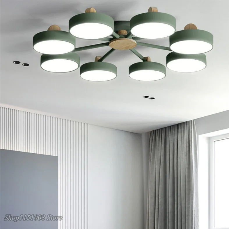 Modern Iron Round Ceiling Lights Nordic Simple Living Room Ceiling Lamps Wooden bracket LED for Indoor Home Decor Light Fixtures