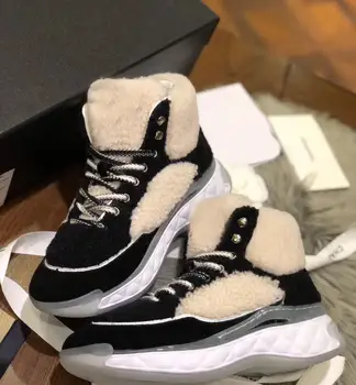 

2019 Casual Shoes Women Platform Sneakers with Fur Fashion Ladies Chunky footware Cattle Cashmere Female Trainers Thick Bottom