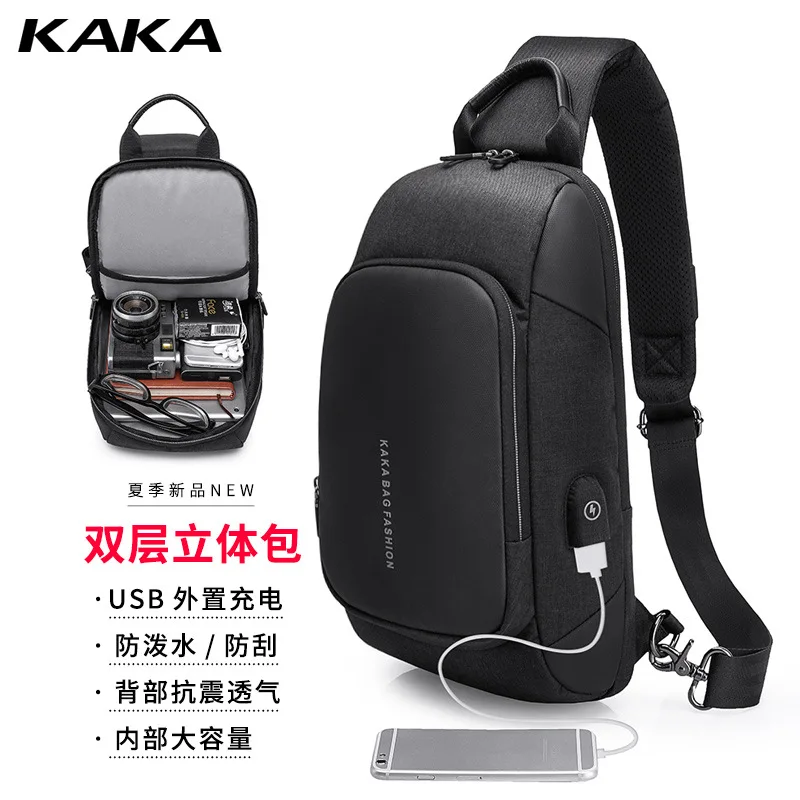 

2018 Kaka New Products Men Chest Bag Fashion Over-the-shoulder Bag Western Style Bag USB Charging Chest Bag Factory Direct Selli