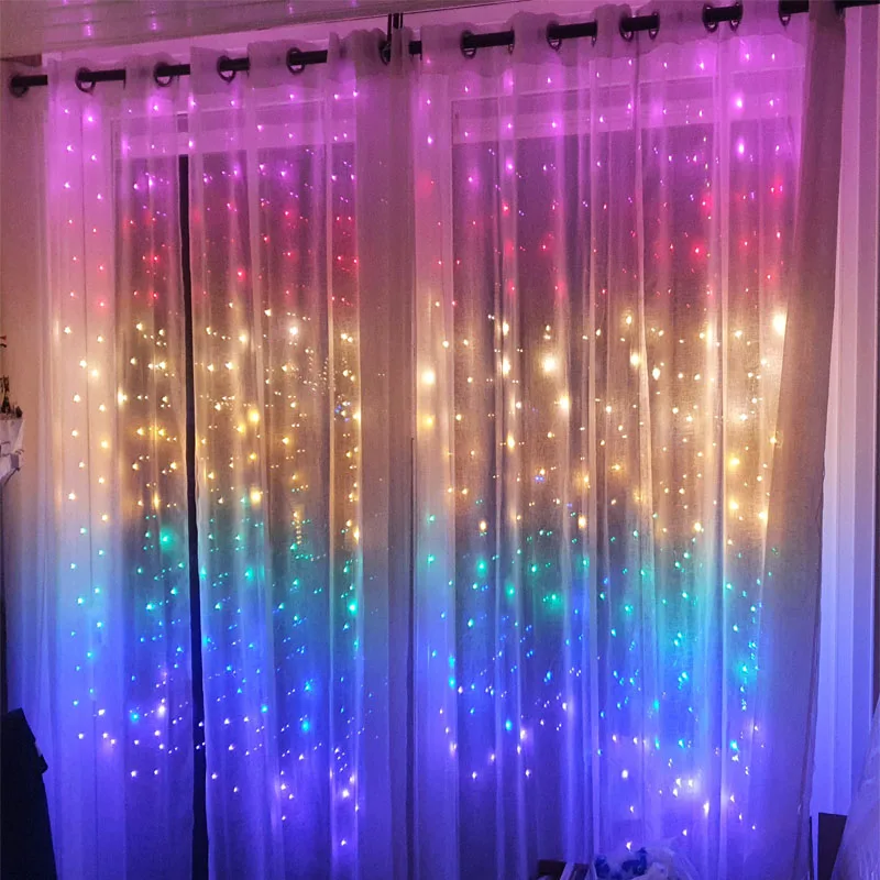 Hochzeit Weihnachten Dekor LED Regenbogen Vorhang Zeichenfolge Feenlicht Fenster 