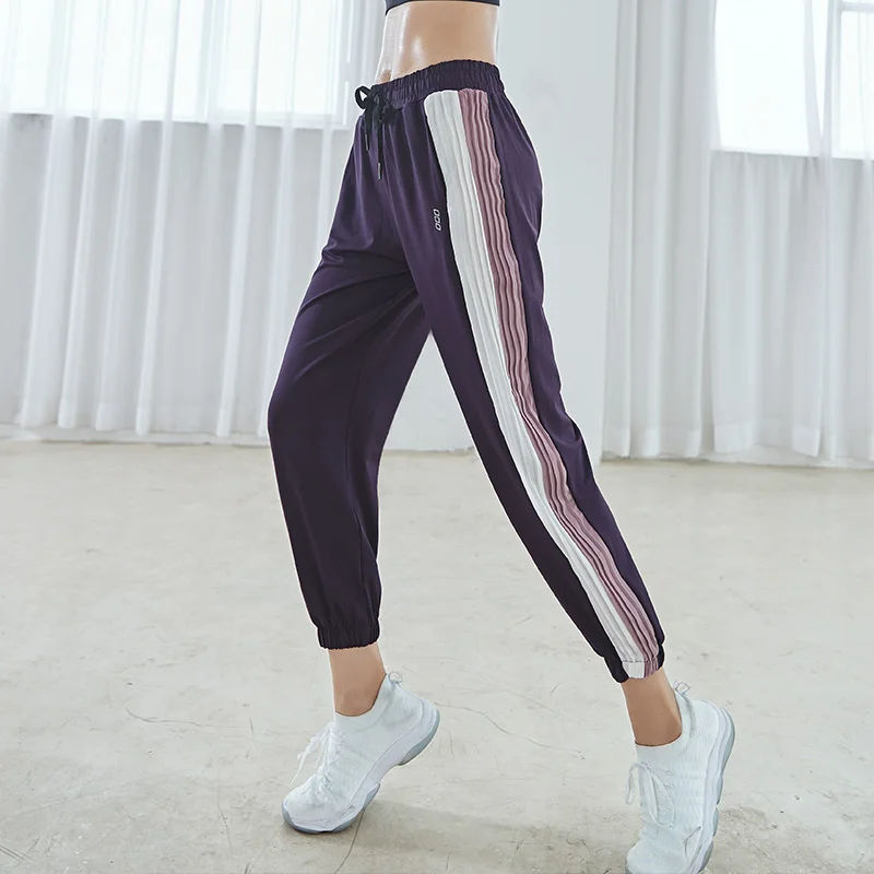 Штаны для йоги, свободные с карманами, S-XL, женские спортивные Леггинсы, для пробежек, тренировок, пробежек, танцев, фитнеса, тренажерного зала, спортивная одежда - Цвет: Фиолетовый