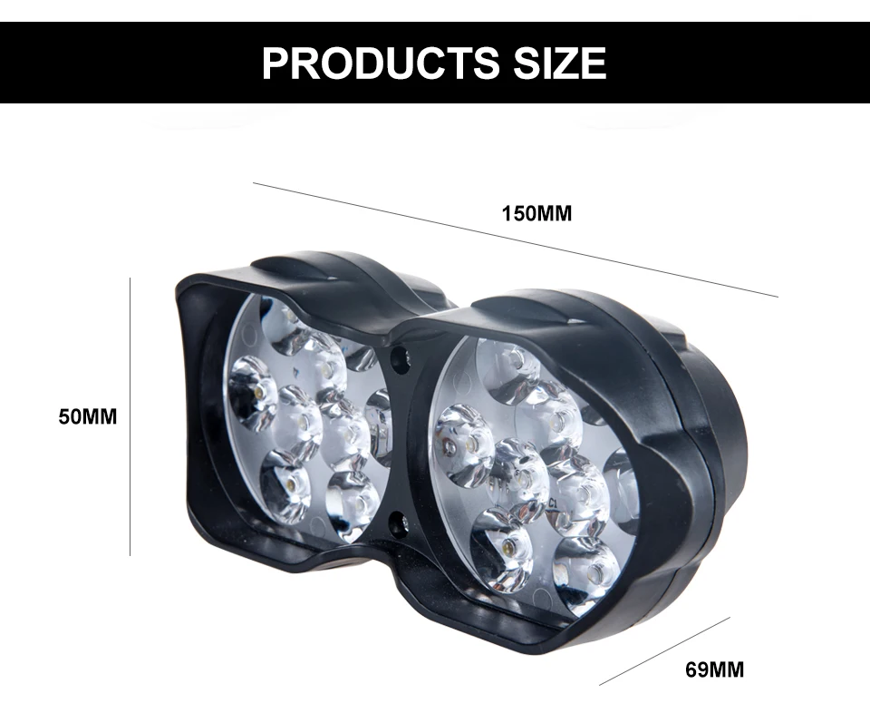 Точечный светильник для мотоцикла, головной светильник для скутера, противотуманный Точечный светильник светодиодный для мотоцикла ATV 12 В 6500 К, белый двигатель, рабочая фара для автомобиля DRL