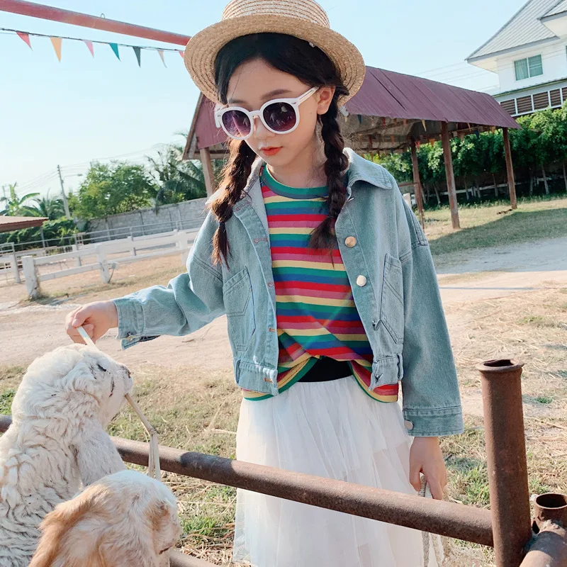

Korean-style Childrenswear Spring And Summer New Style Long Sleeve Girls' Jean Jacket Big Boy Cowboy Suit-Style Retro Casual Chi