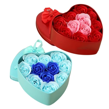

22Pcs Artificial Flowers Rose Soap Flower Heart Shape Diy Wedding Decoration for Souvenir Valentines Day Gifts Flore - 11Pcs Blu