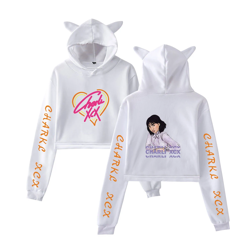 Новые осенние толстовки с капюшоном Charli XCX, женские популярные толстовки с капюшоном с кошачьими ушками, толстовка с капюшоном для женщин, популярные повседневные белые пуловеры для девочек