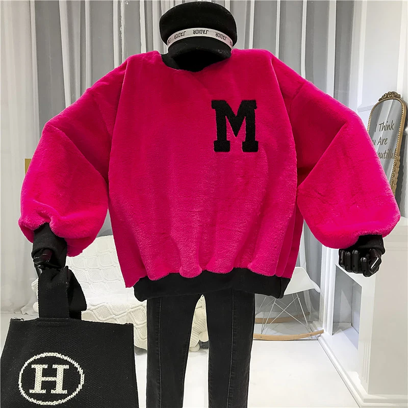 

Thick Women Sweatshirt Casual Oversized Pullovers Letter O-Neck Womens Hoodies Pullover Korean Fashion Womens Clothing