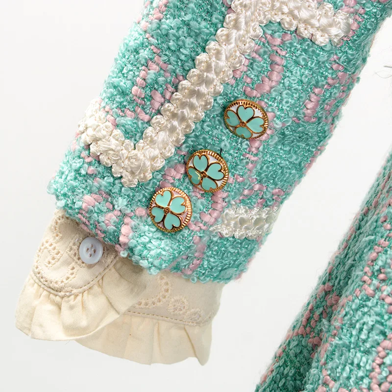 Женский комплект 2 шт. Мода Woolen Fashion Korean корейский драматический ТВ Женский комплект из двух предметов Женское шерстяное пальто с принтом женская рубашка мини-юбка