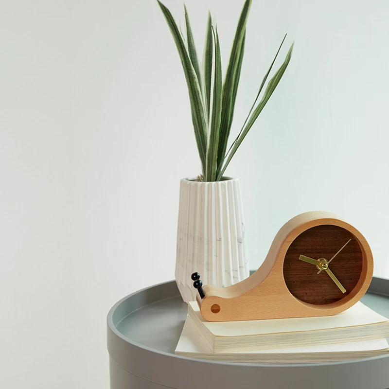 Solid Wooden Snails Alarm Clock Children Kids Bedroom Wood Crafts Table Decor Gift