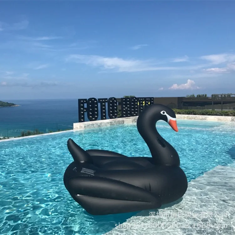 

Production Wholesale Inflatable Swan Flamingo Riding 190CM Inflatable Black And White with Pattern Swan Floating Mat Currently A