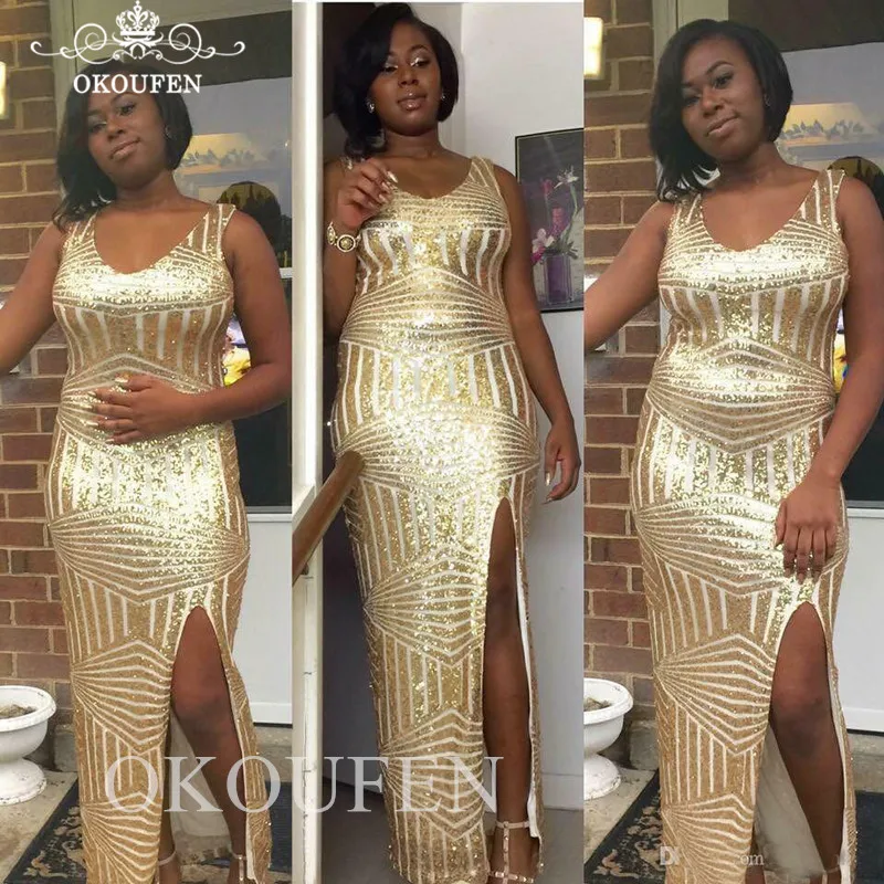 

Geometrical Sequined Evening Dress Side Split Mermaid For Women Customize Long Prom Dresses Party Formal Robe De Soiree