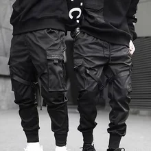 Men Cargo Pants Overalls Ribbons Harem Joggers Harajuku Sweatpant Cool Fashion Hip Hop Trousers hh88