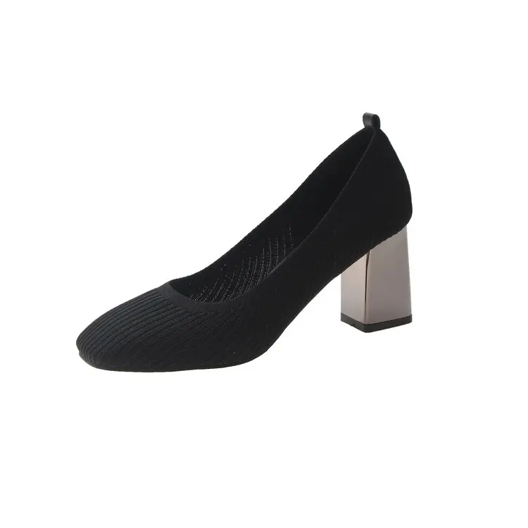 

Retro Shallow Mouth Small Fragrance Net Red Female Single Shoes Knit Square Head Slim Female Shoes 2019 Spring New High Heels
