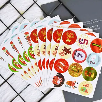 

120pcs Round Number 1-24 Adhesive Number Sticker Christmas Advent Calendar Stickers Countdown Cookies Candy Bag Sealing Stickers