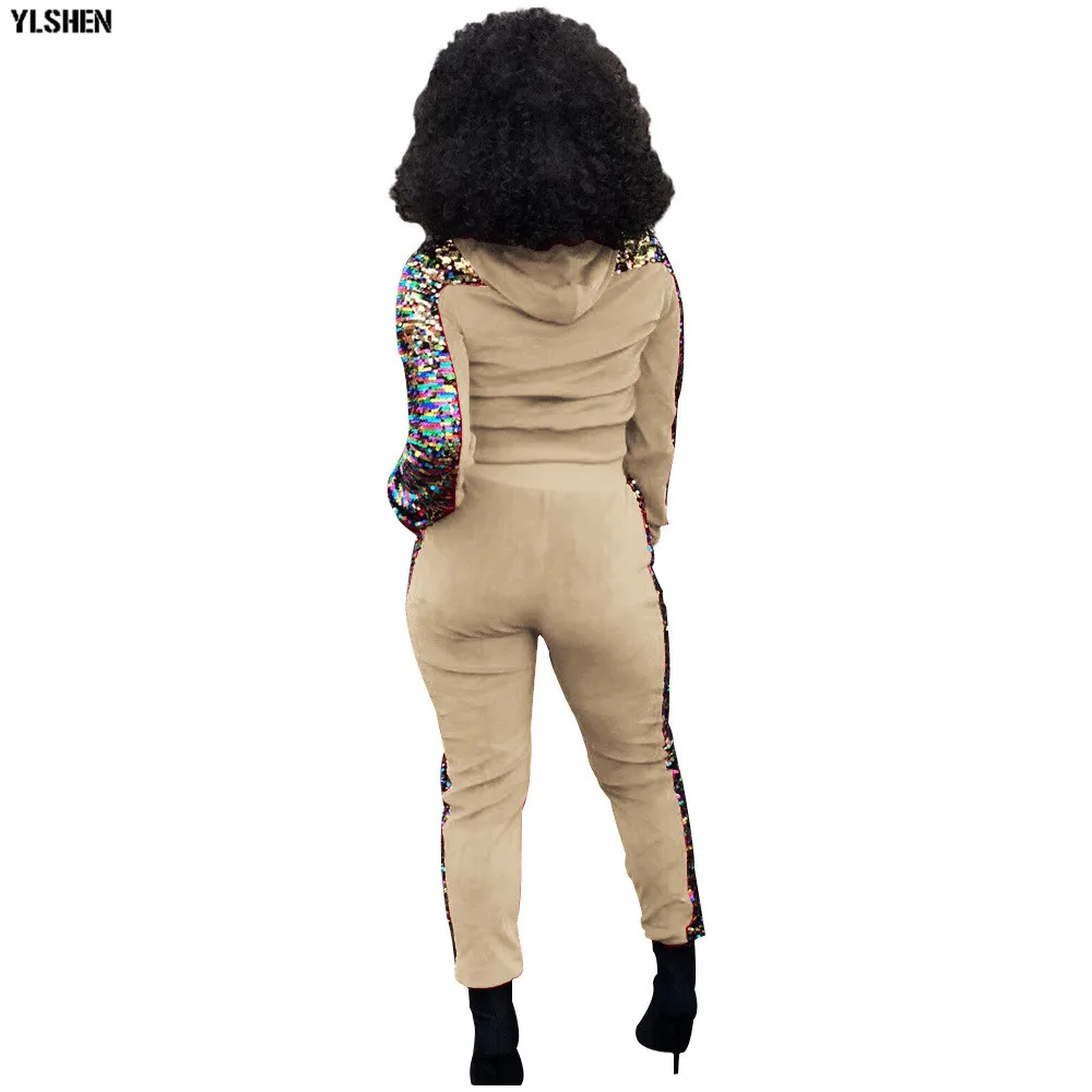 2 Two Piece Set Velvet Tracksuit Women Sexy Sequins Jogging Femme Plus Size Long Sleeve Tops +Pants Sweat Suits Matching Sets 11