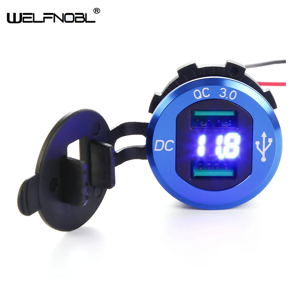 

Popular Car Boat Truck QC3.0 LED USB Power Socket Outlet Dual Port Charger with Voltmeter