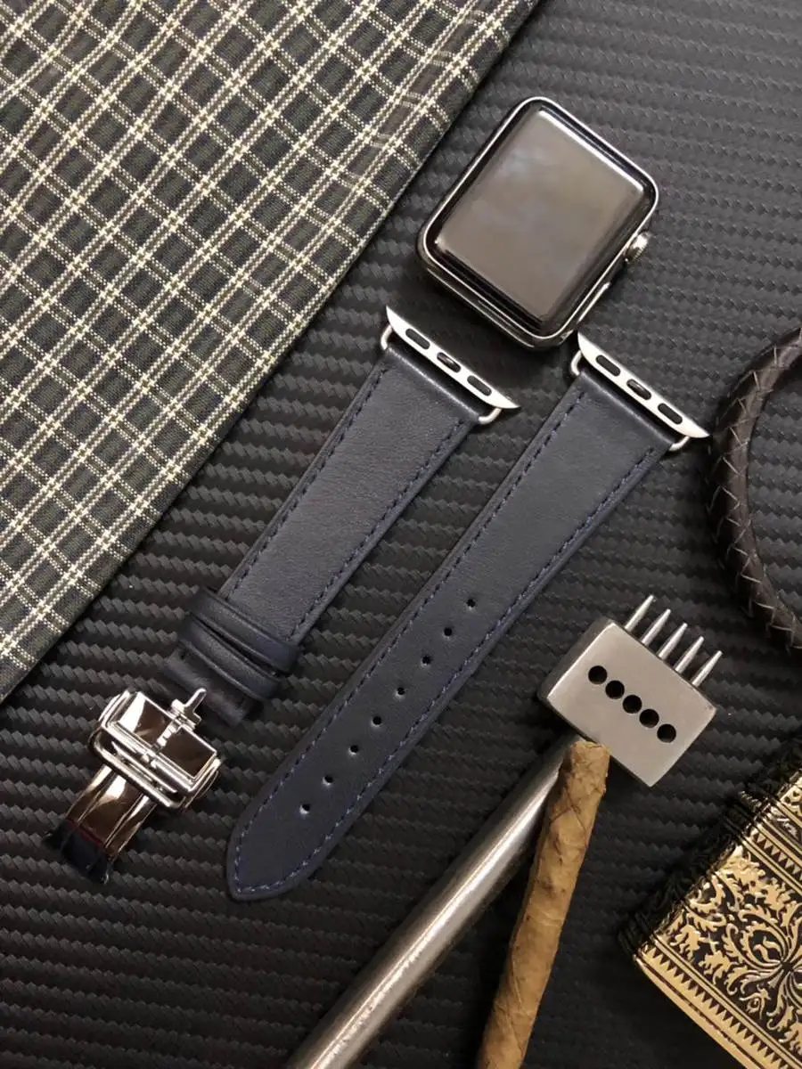 sapphire blue Модный Роскошный кожаный ремешок с застежкой-бабочкой для Apple Watch series 5 4 3 2 1 38 40 ремешок для iWatch Edition 42 44 мм ремешки для часов - Цвет ремешка: sapphire blue