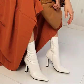 

2020 Autumn Winter Ladies Party Ankle Boots Pointed Toe High Heels Leather Shoes for Women Sexy Stretch Botas Zapatos de Mujer