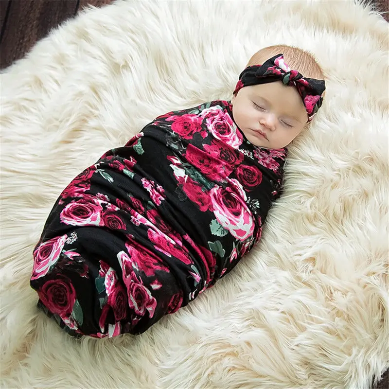 

babies Sleeping Bags Newborn Baby Swaddle Wrap Envelope 100%Cotton 0-3 Months Baby Blanket Swaddling Wrap Sleepbag Black Floral