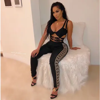 

Top Quality Sexy Women Bar Black Slip Rayon Bandage Celebrity Sets Party Wear